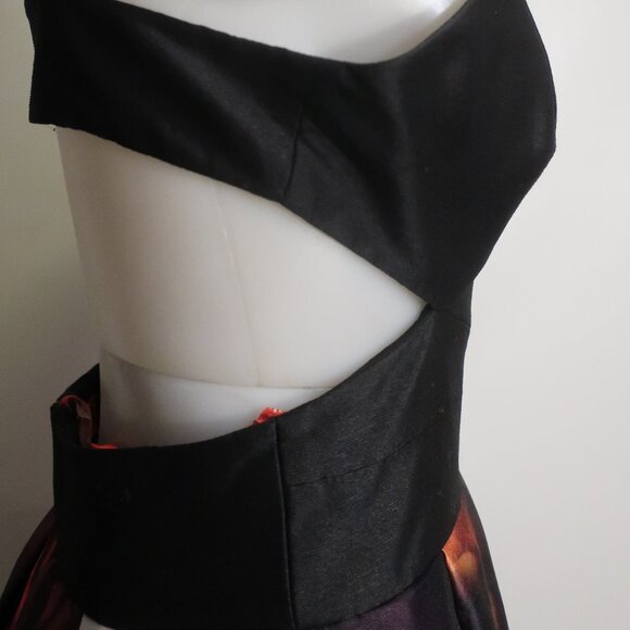 Womens Monique Lhuillier Plum Black Red Strappy V-Neck Floral Maxi Gown Dress 8 - Picture 11 of 15